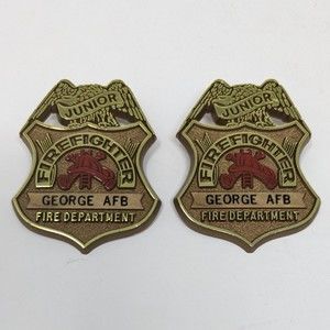 2 Junior Firefighter Plastic Badge Stoffel Seals George Air Force Base Military